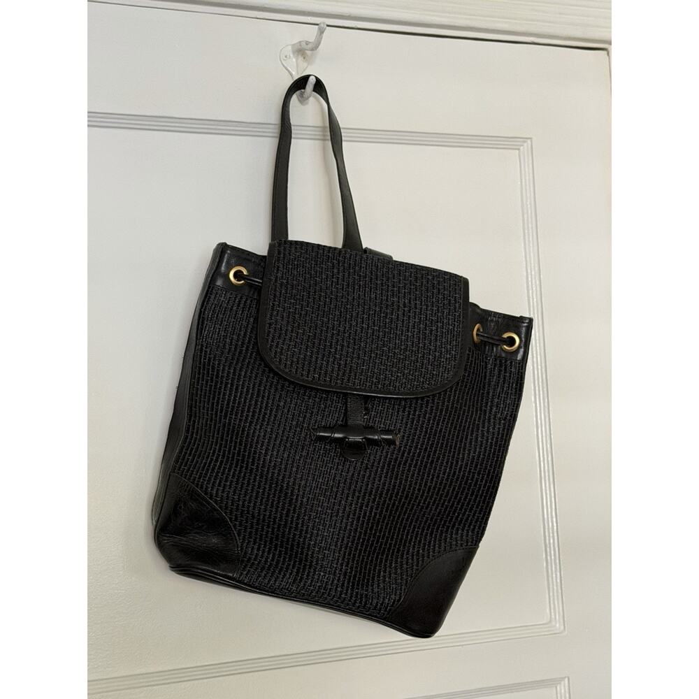 VINTAGE Cee Klein Accessories Woven Black‎ Leather Raffia Backpack New Tags 90